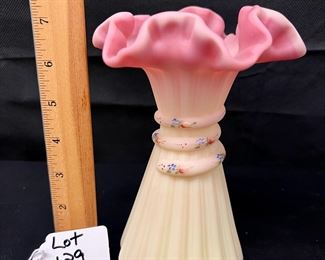 Tom Fenton Rose Burmese Satin Hand Painted Flowers Wheat Vase Artist M. Reynolds
