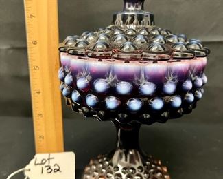 Vintage Fenton Plum Hobnail Opalescent Candy Compote Bowl w/Lid
