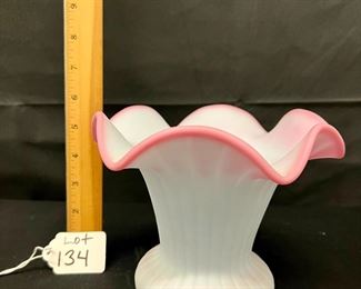 Fenton Blue Burmese Ribbed ruffled Flip Vase
