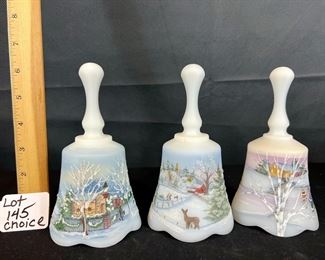 3 satin hand painted winter scene bells/ choice 
