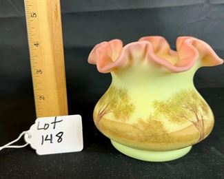 hand painted Scenic Trees Ruffled Burmese Bowl 
