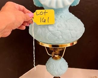 Fenton Blue Satin Poppy Student Lamp 
