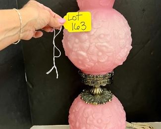 Fenton Pink Poppy Gone with the Wind lamp 
