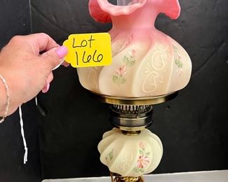Fenton Paisley Burmese Lamp 20" Artist Signed, 
