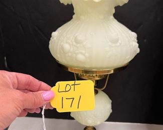 Fenton Satin Custard Cabbage Rose Lamp 
