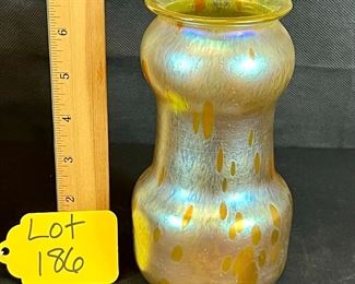 Loetz Style Iridescent Gold Papillon Glass Vase
