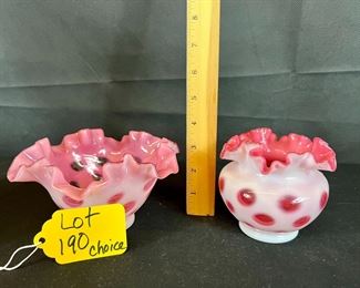 Fenton Cranberry Opalescent Coin Dot Ruffle Bowls/ choice&nbsp;
