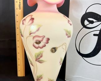 Fenton Conisseur Collection Burmese Hand painted Poppies Vase
