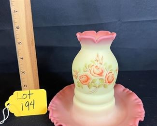 Fenton Burmese "Roses" One Piece Fairy Lamp/ artist signed
