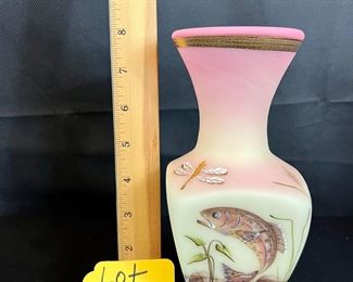 Handpainted Burmese "fish" Square Vase 
