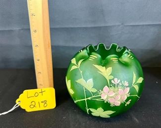 "Spring" Green Rose Bowl/ Handpainted
