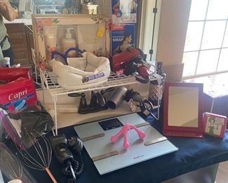 Lots of bathroom, items and bedding