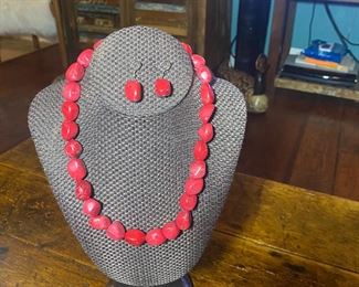 Red quartz necklace and earrings