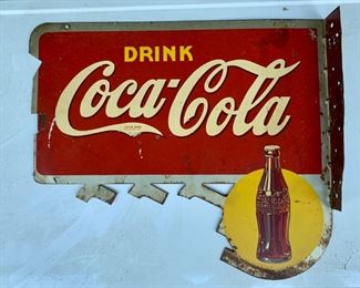 1940s Coca Cola Yellow Dot Flange Two Sided Sign