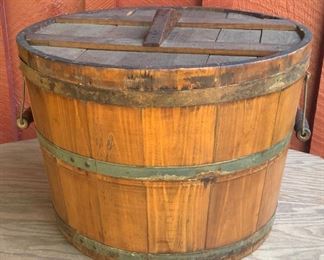 Primitive Wood Bail Handle  Bucket With Lid
