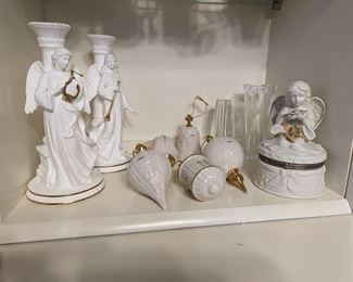 Lenox Angel candlesticks, Lenox Christmas ornaments, ceramic angel music box