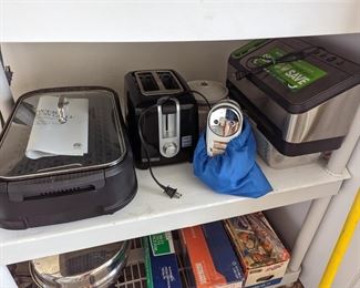 Indoor electric grill, toaster, KitchenAid hand mixer, Foodsaver