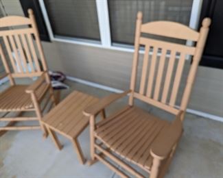 Wooden rocker pair w/side table