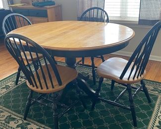 Oak, Green and Natural Dining Table & 4 Chairs
