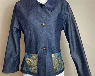 CHANEL 00C CC Logos Button Long Sleeve Denim Jacket Indigo