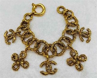 CHANEL Gold CC Logo Clover Charm Bracelet