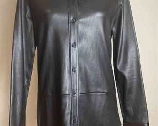 The Row Black Lambskin Leather Long Sleeved Shirt