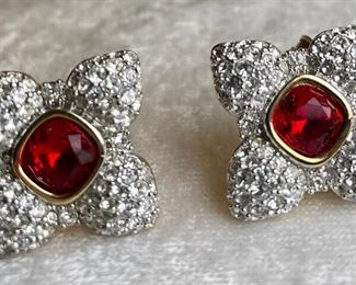 Swarovski Crystal And Red Stone Earrings