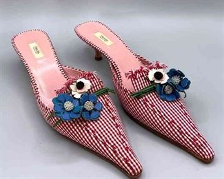 Prada Vichy Flower Carminio Gingham Mules