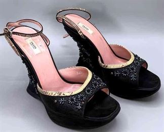 Prada Black Platform Wedge Sandals