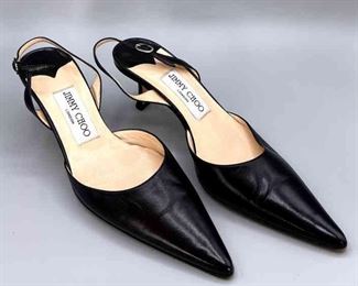 Jimmy Choo Black Leather Slingbacks
