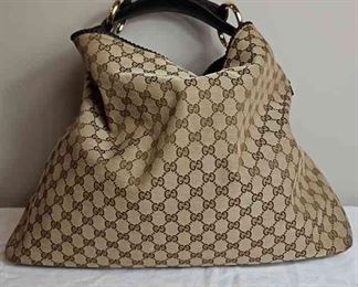 Gucci GG Canvas Horsebit Large Hobo Brown Handbag