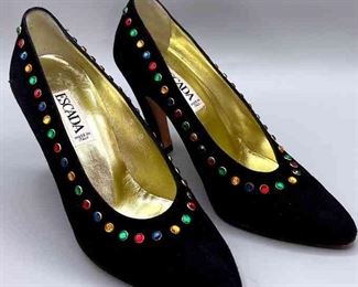 ESCADA Black Suede Crystal Studded Heels