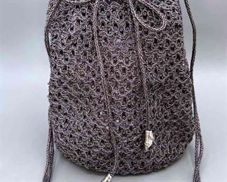 Donna Karan Metallic Crochet Drawstring Bag
