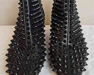 Christian Louboutin Black Spike Stud Embellishment Mid Heel Ankle Boot