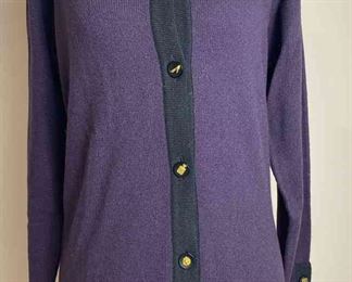 CHANEL Vintage Purple Black Trimmed Cashmere Cardigan