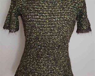 CHANEL Vintage 98A, 1998 Fall Tweed Pullover Short Sleeve Olive Mohair Sweater Top