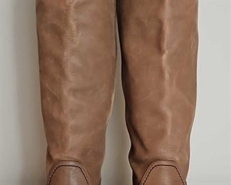 CHANEL Tan Leather Knee High Riding Boots