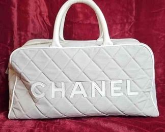 CHANEL Sports Line Matelasse Grey Canvas Small Tote W Leather Handles