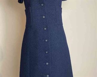 CHANEL Navy Blue Short Sleeved Wool Dress