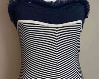 CHANEL Navy Cream Camisole With Gathered Tulle Ruffles From 2002 Cruise Collection