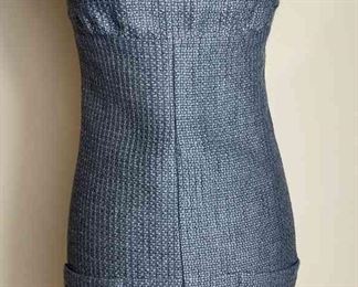 CHANEL Grey Sleeveless Wool Dress With High Neck