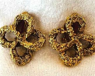 CHANEL Gold Clover Earrings