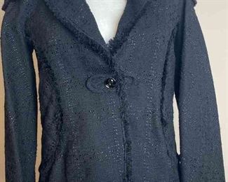 CHANEL Black Tweed Blazer With CC Logo Button