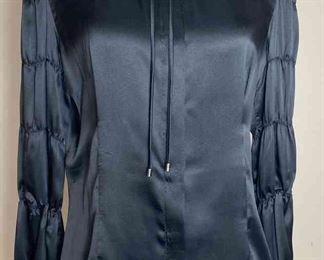 CHANEL Black Silk Long Sleeve Blouse