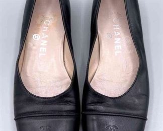 CHANEL BLACK Leather Square Toe Loafers