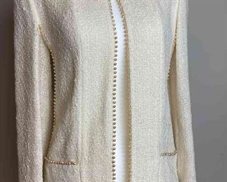 CHANEL 99P Vintage Ivory Jacket With Faux Pearl Trim