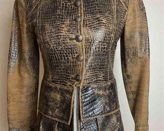 CHANEL 2003 Black Distressed Embossed Biker Jacket