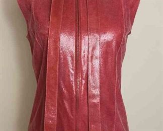 CHANEL 2001 Goat Skin Textured Zip Front Vest Front Tie