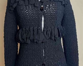 CHANEL 00A Black Silk Sweater With Silk Ribbon Accents