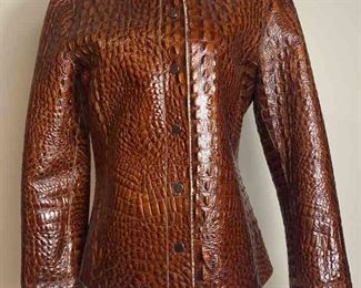 ARMANI COLLEZIONI Brown Embossed Leather Jacket